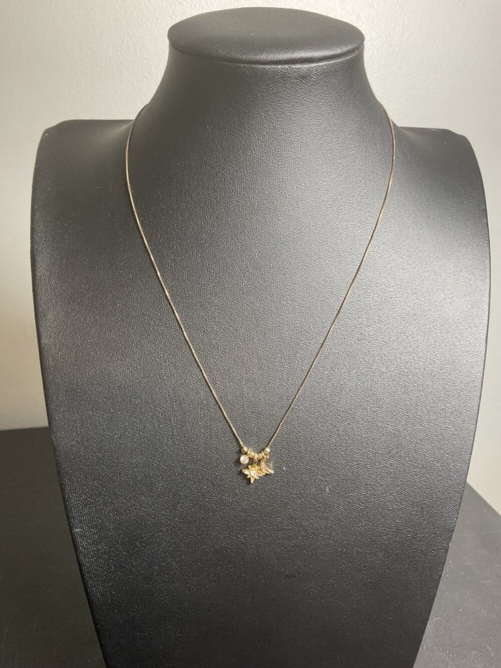 Gold Celestial Necklace With Star Moon & Crystal Pendants Adjustable Chain